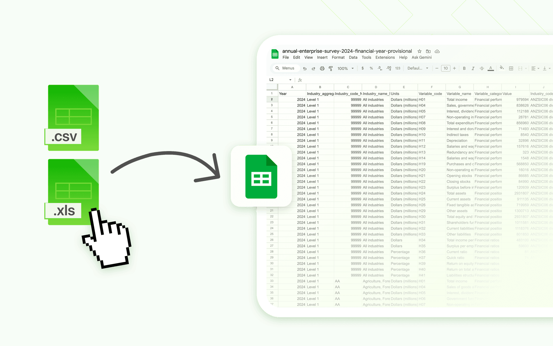 How ClickSheet works — CSV opens in Google Sheets